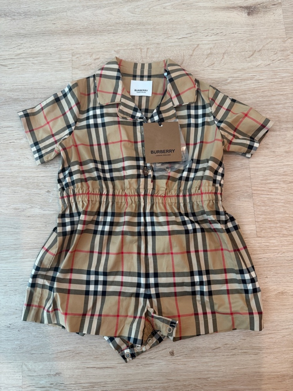 Burberry Tan, Black & Red Signature Check Romper